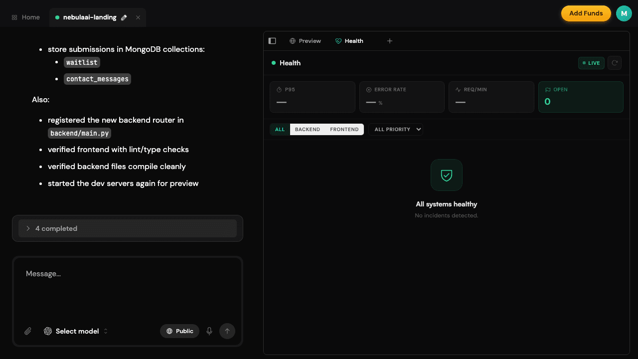 Dunea Runtime — Health monitoring dashboard